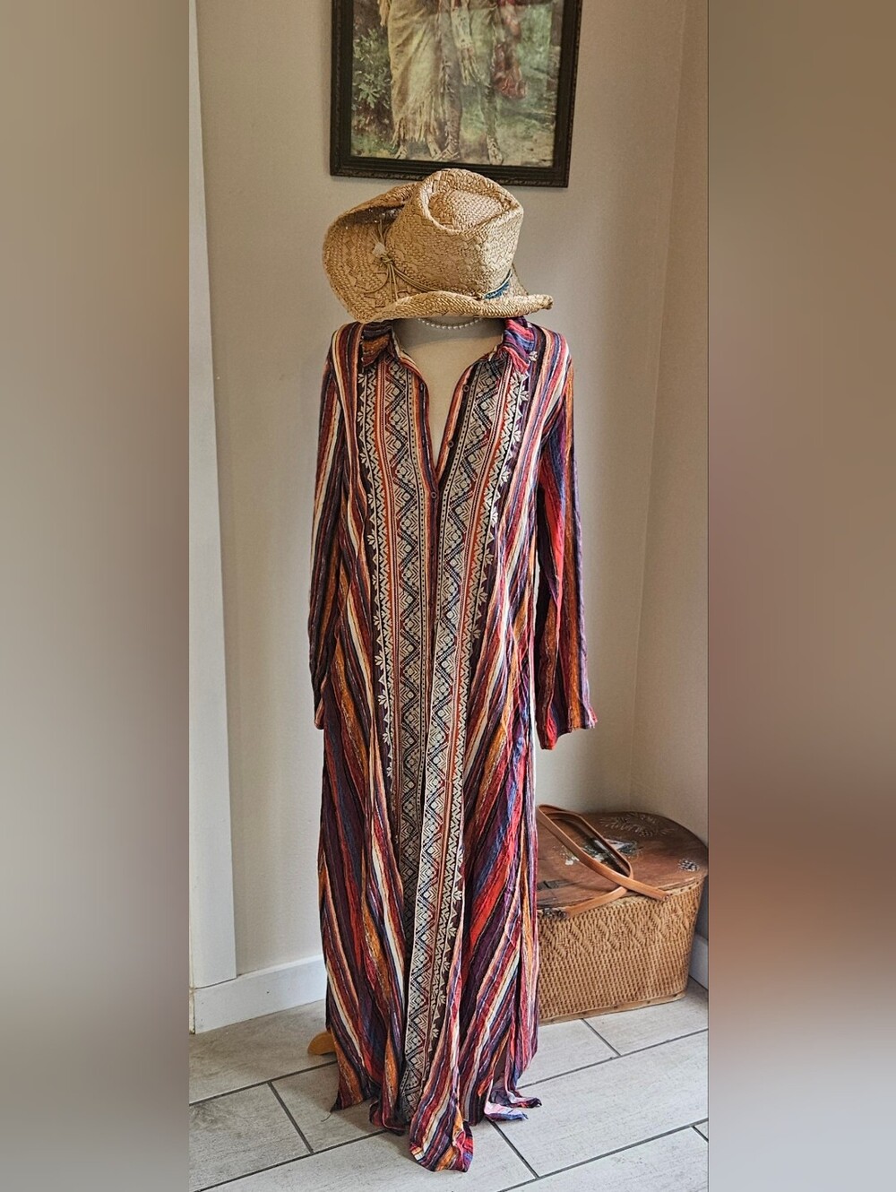 Bohemian Striped and Embroidered Dress